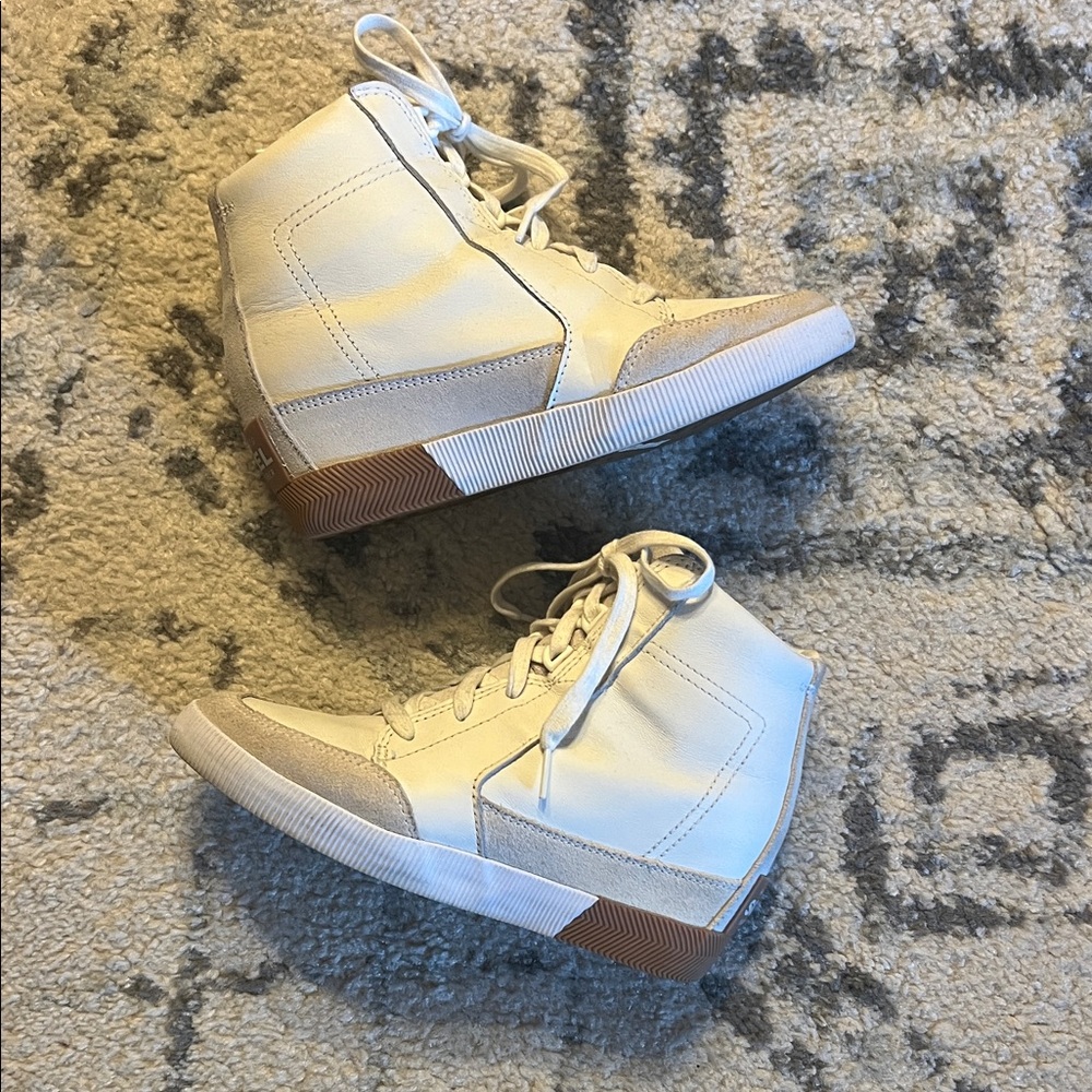 Sorel Out N About Wedge High-Top Sneakers Sea Salt White Cream Sz 8